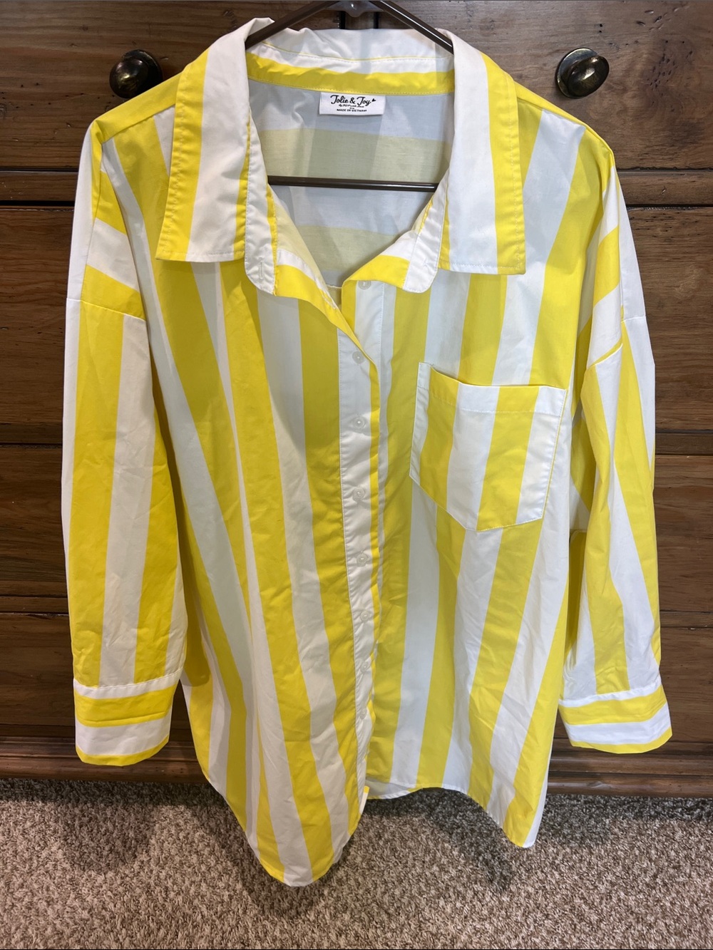 Cabana Yellow and White Vertical Stripe Button-Up Cover Up Dress/Fishing Shirt